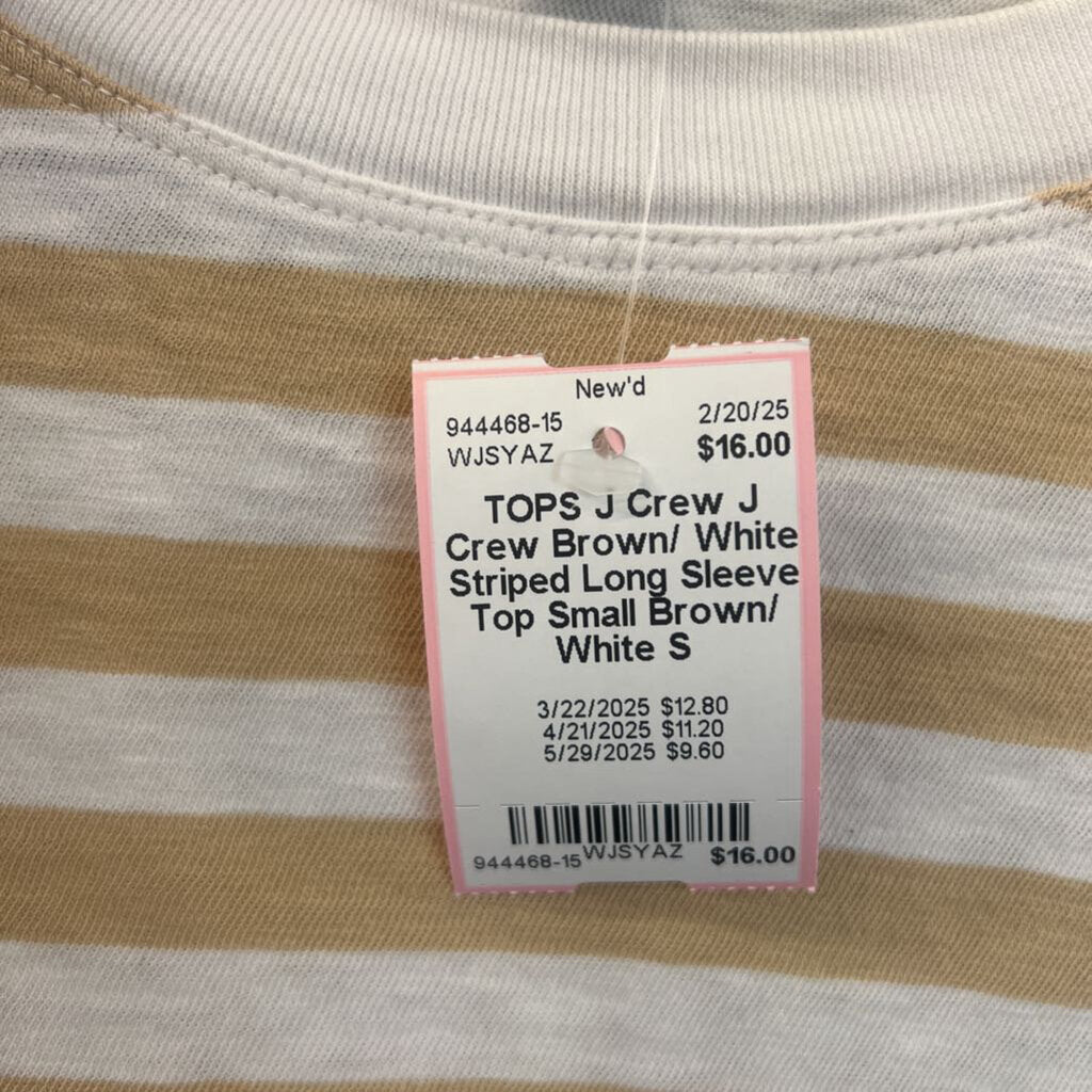 J Crew Brown/ White Striped Long Sleeve Top Small