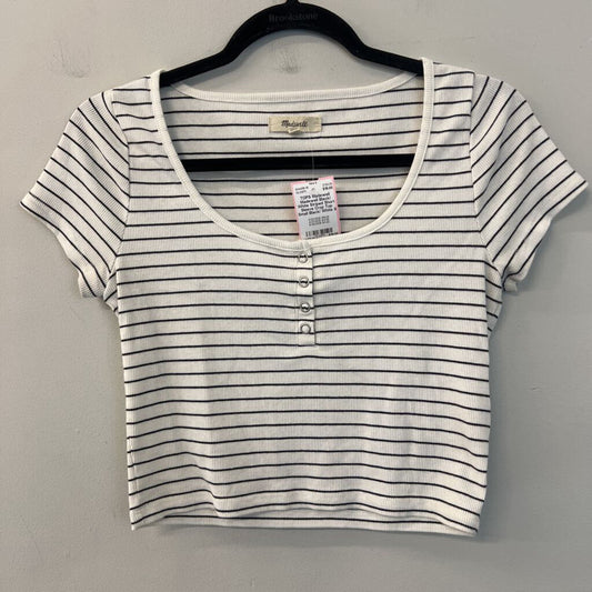 Madewell Black/ White Striped Short Sleeve Crop Top Small