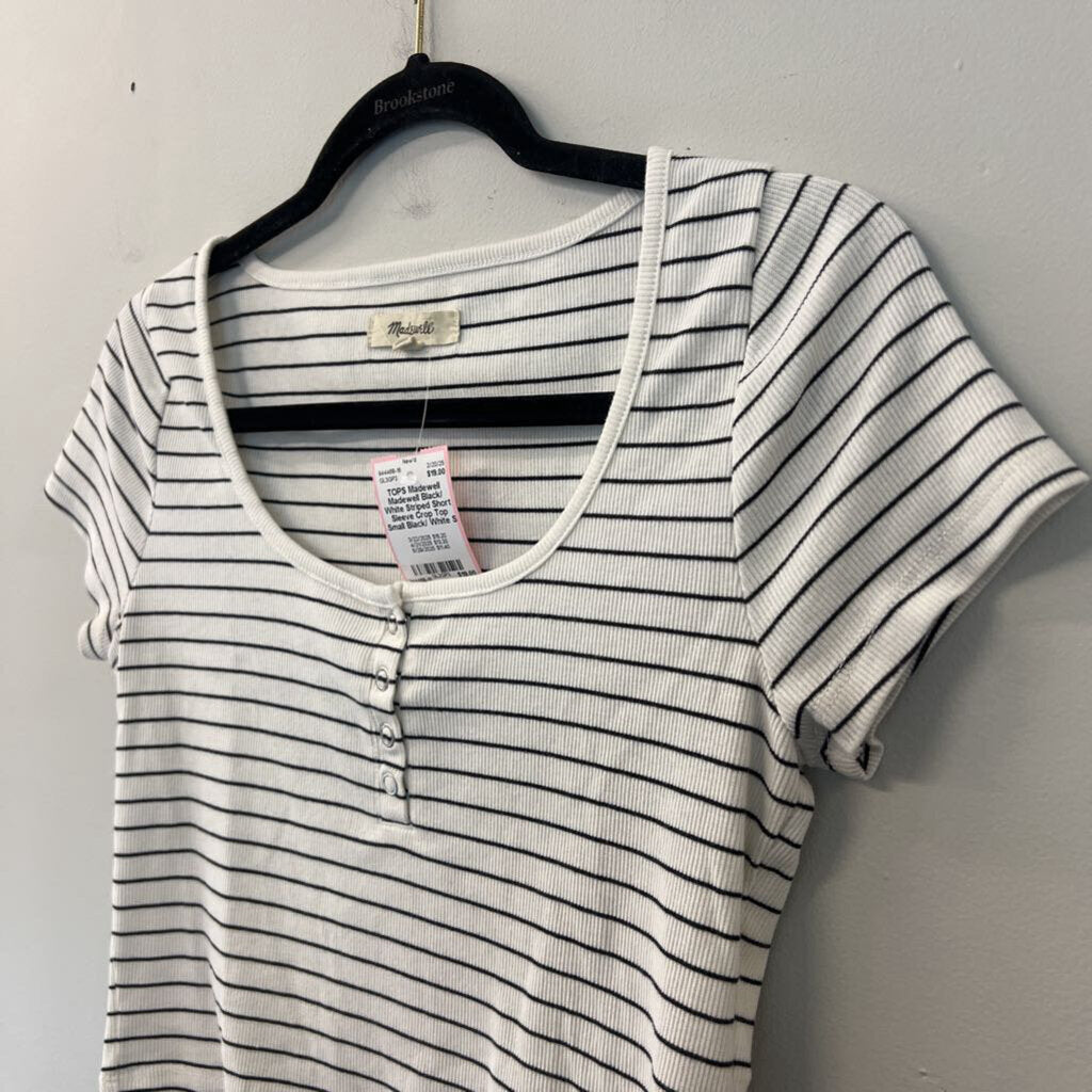 Madewell Black/ White Striped Short Sleeve Crop Top Small