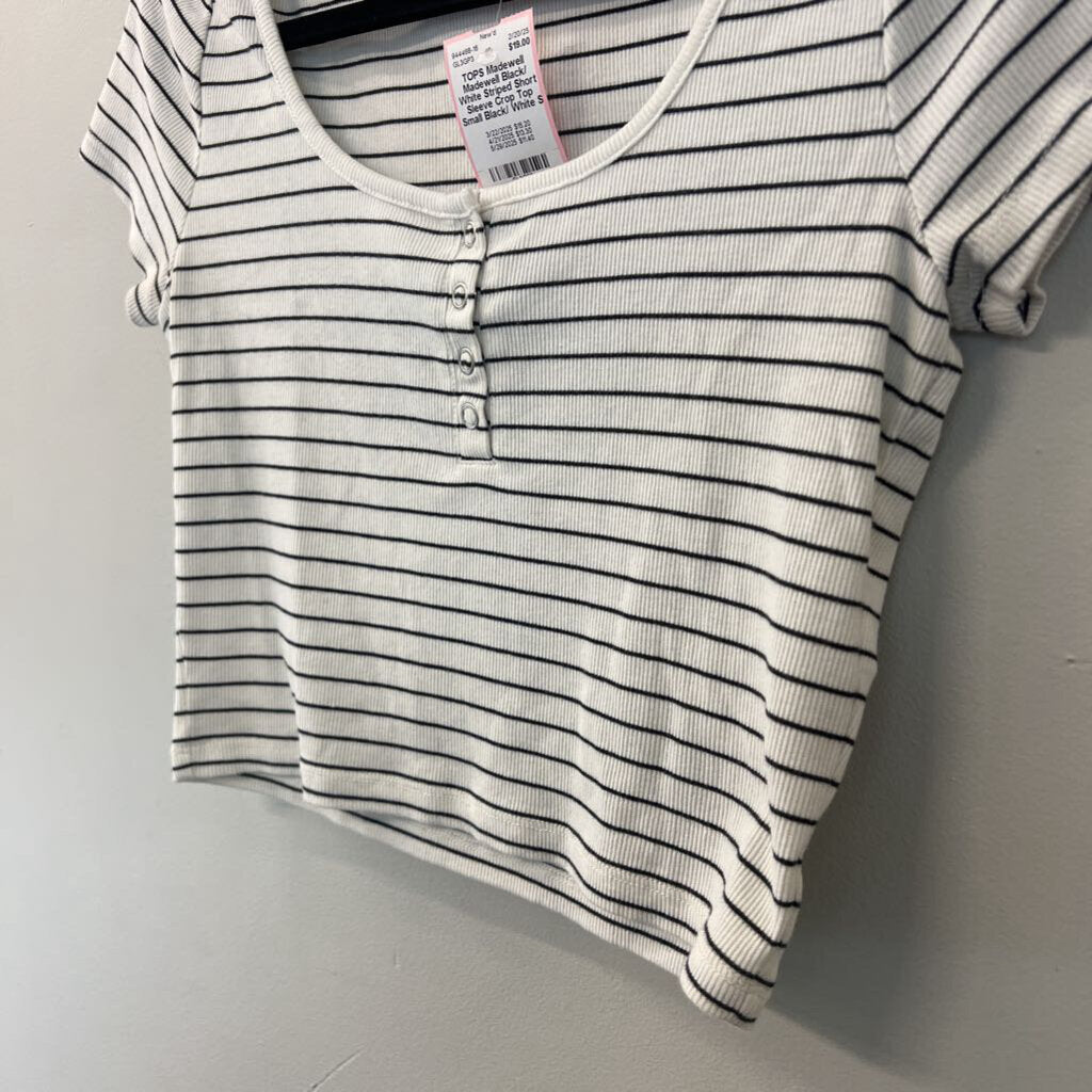 Madewell Black/ White Striped Short Sleeve Crop Top Small