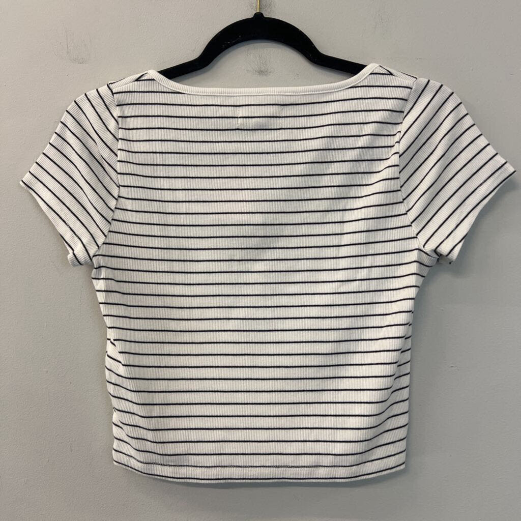 Madewell Black/ White Striped Short Sleeve Crop Top Small