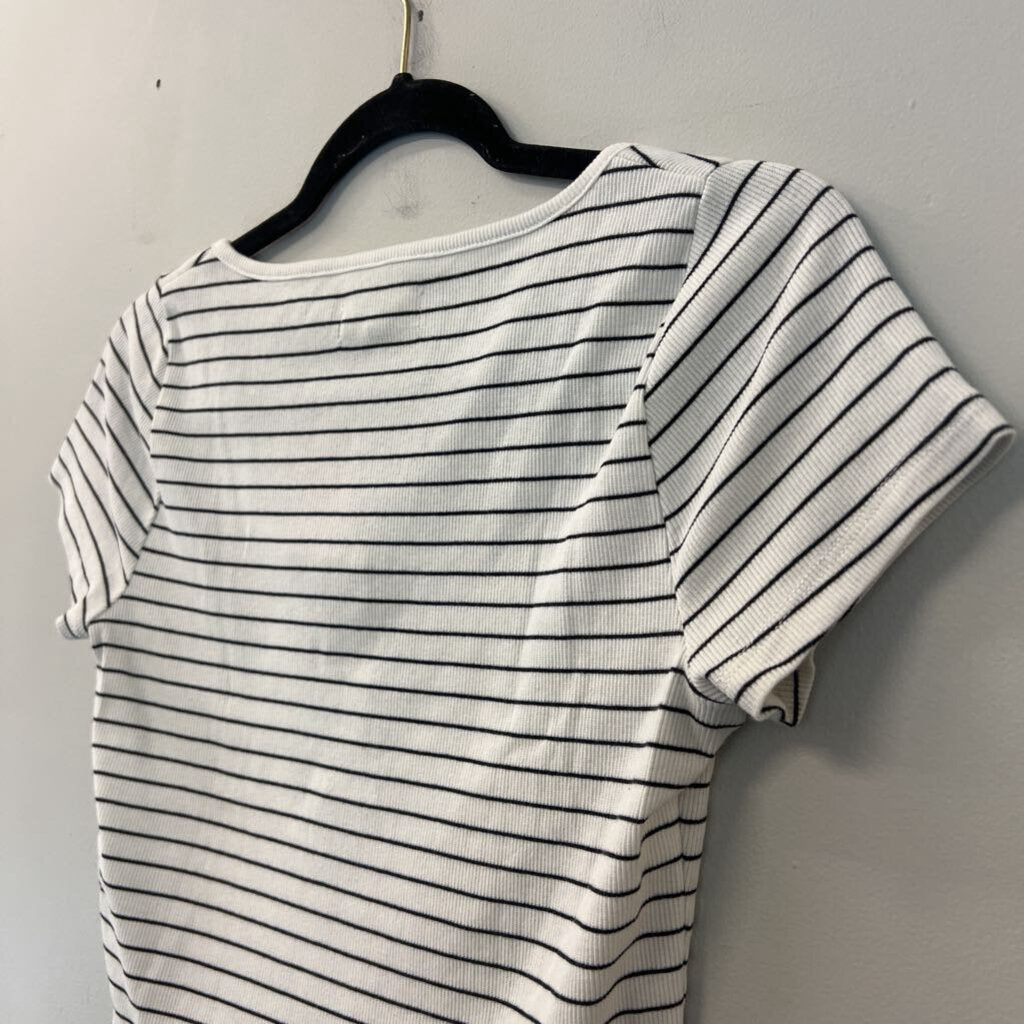 Madewell Black/ White Striped Short Sleeve Crop Top Small