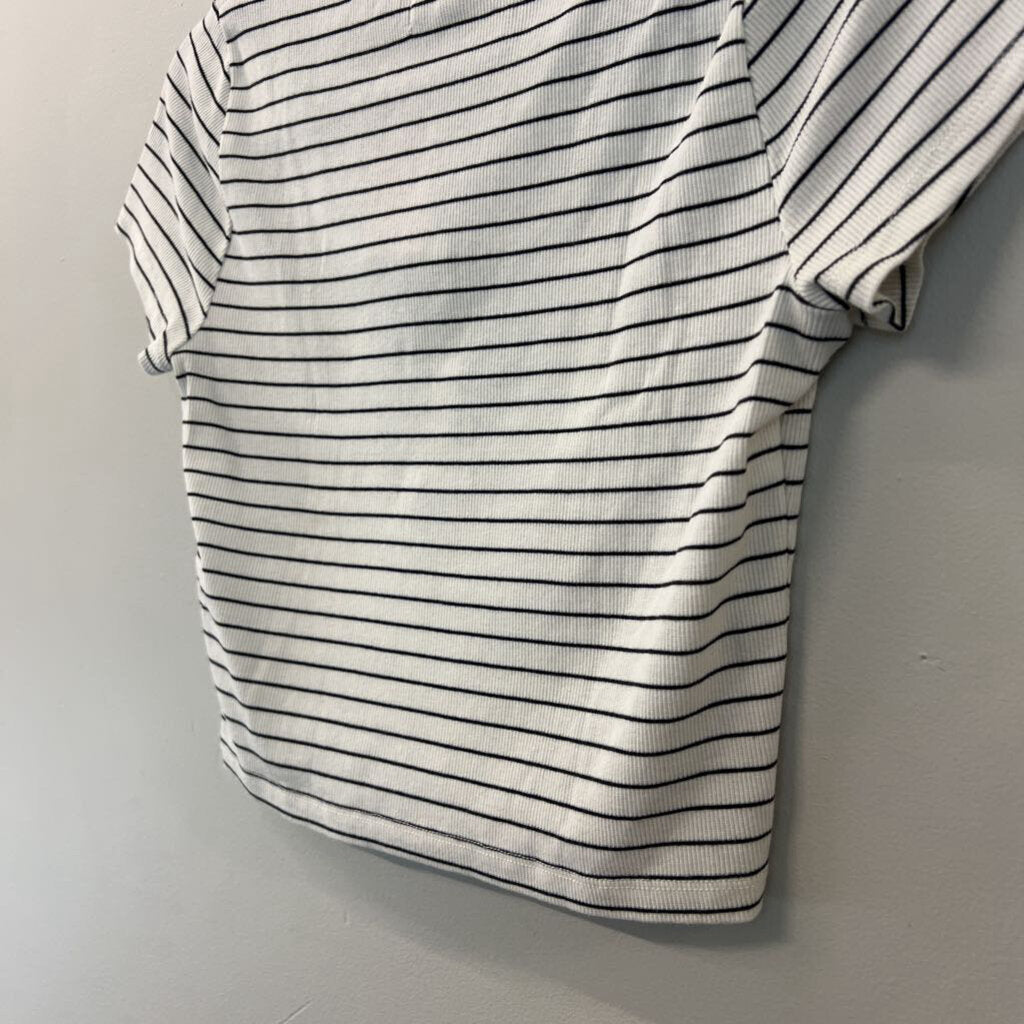 Madewell Black/ White Striped Short Sleeve Crop Top Small