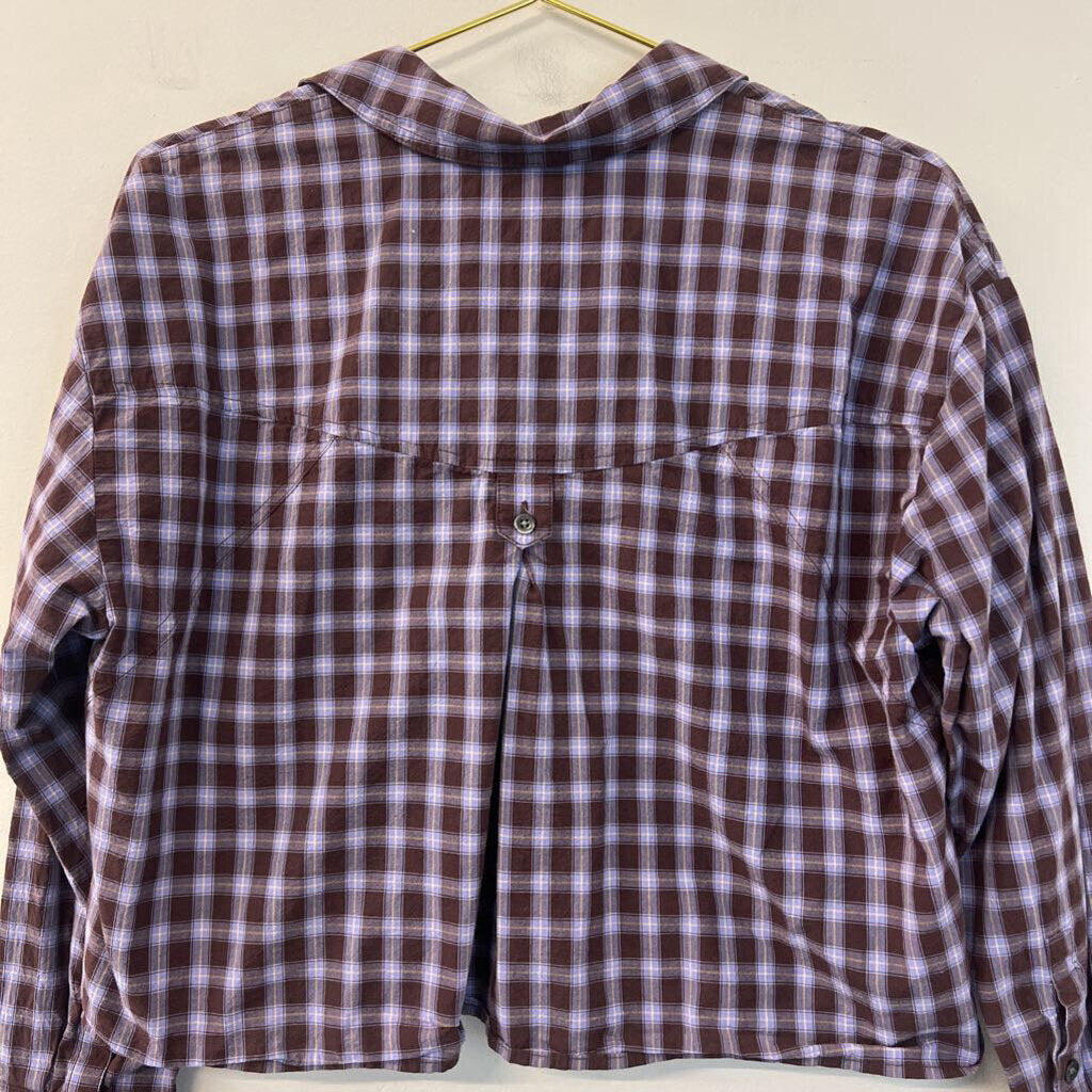 Madewell Purple Plaid Cropped Long Sleeve Button Down Top Small