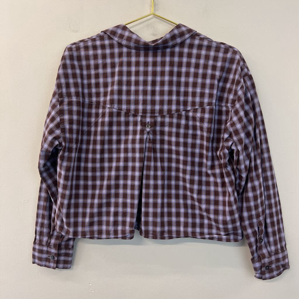 Madewell Purple Plaid Cropped Long Sleeve Button Down Top Small