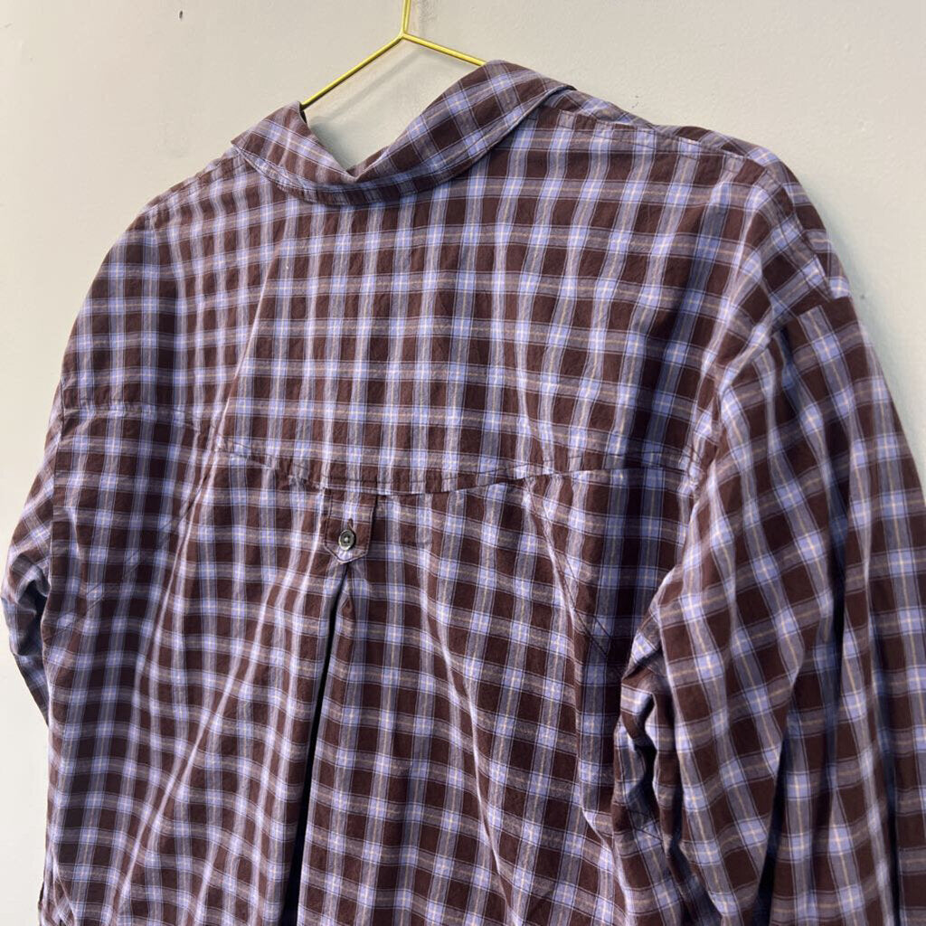 Madewell Purple Plaid Cropped Long Sleeve Button Down Top Small