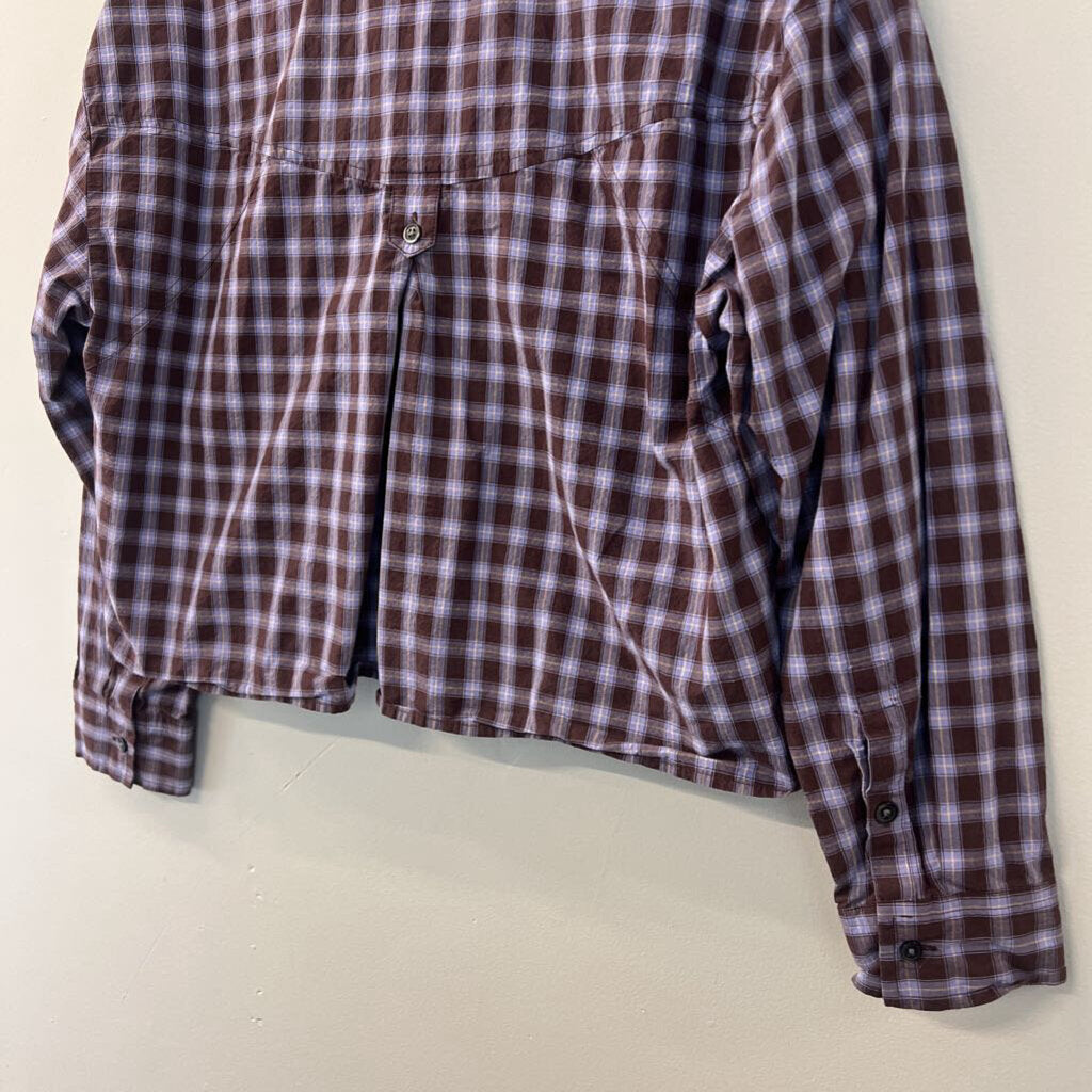 Madewell Purple Plaid Cropped Long Sleeve Button Down Top Small