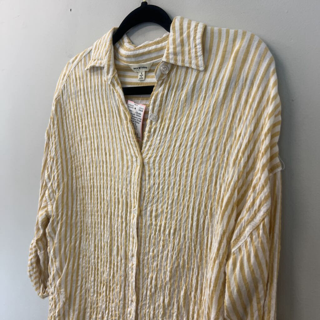 Max Studio White/ Yellow Striped Long Sleeve Button Down Top Small