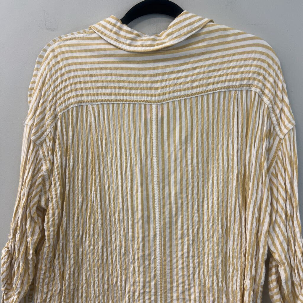 Max Studio White/ Yellow Striped Long Sleeve Button Down Top Small