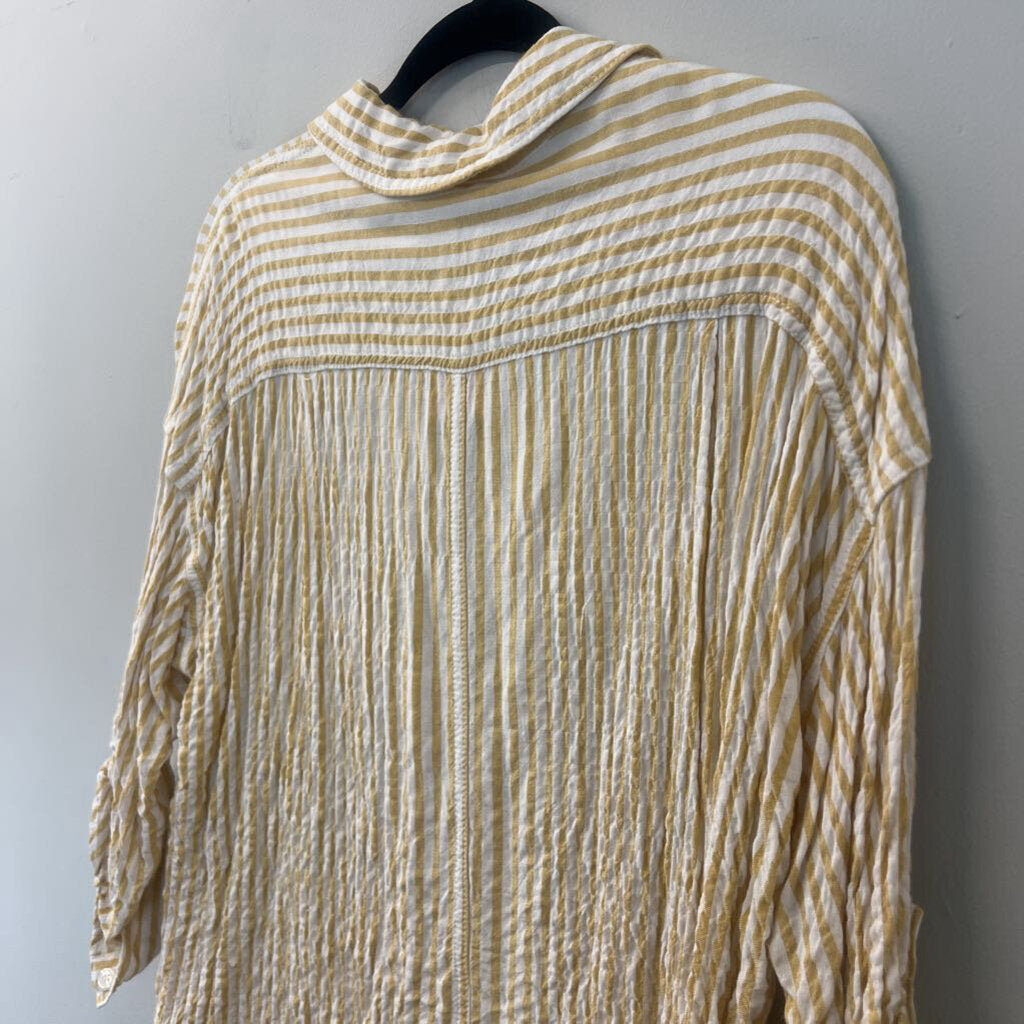 Max Studio White/ Yellow Striped Long Sleeve Button Down Top Small