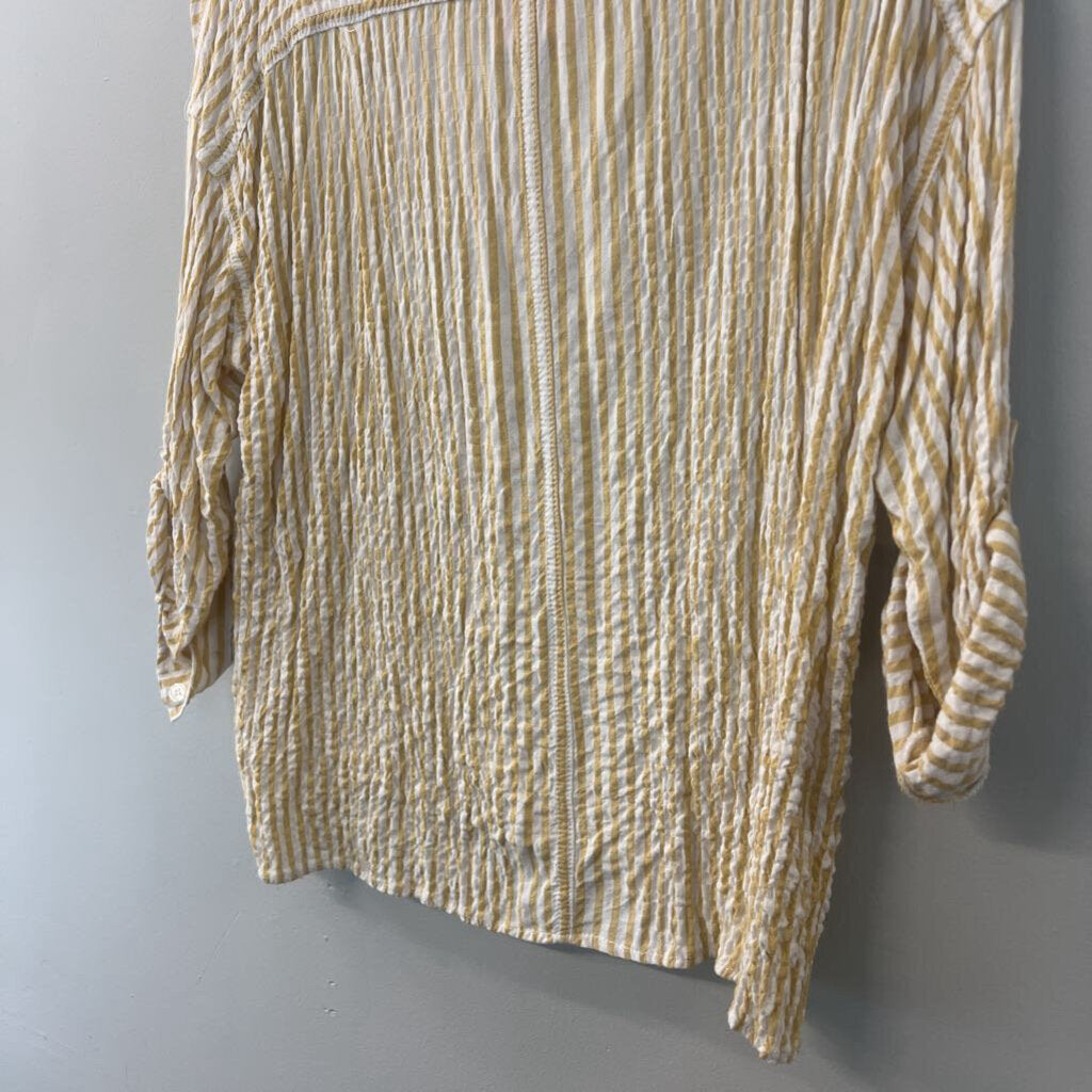 Max Studio White/ Yellow Striped Long Sleeve Button Down Top Small