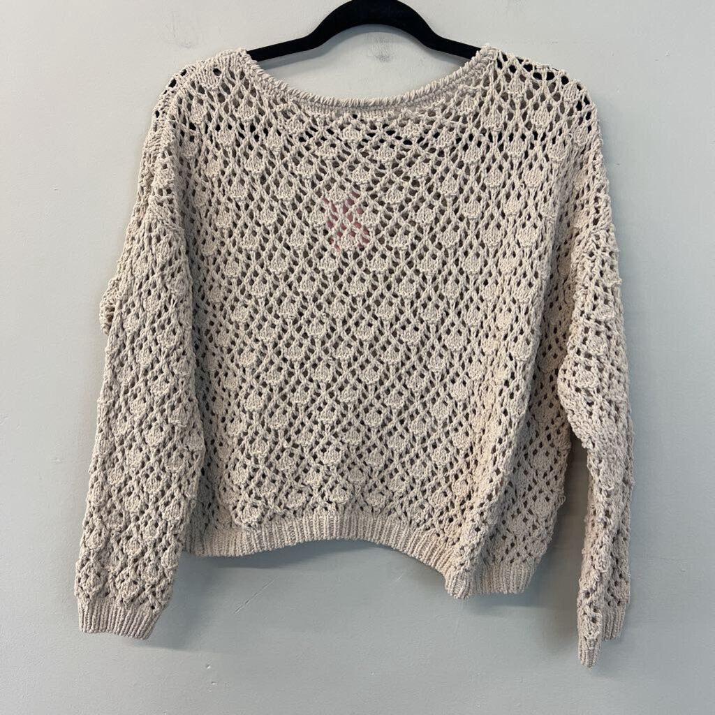 Moon and Madison Beige Open Knit Cropped Sweater Medium