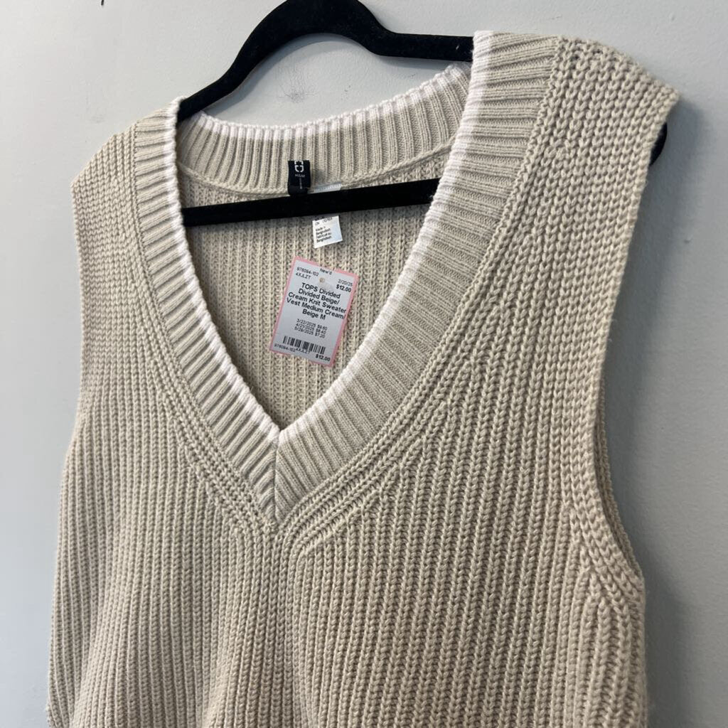 Divided Beige/ Cream Knit Sweater Vest Medium