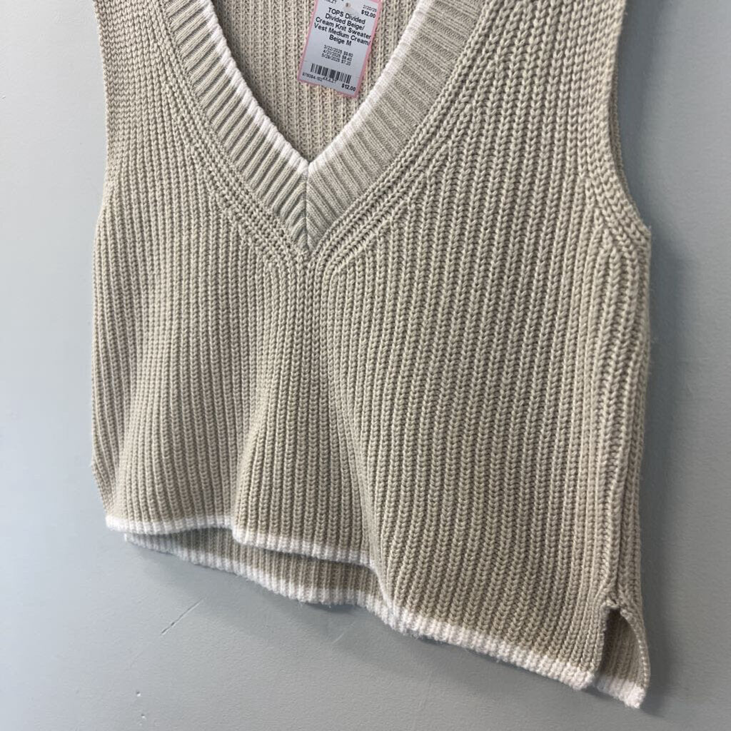 Divided Beige/ Cream Knit Sweater Vest Medium