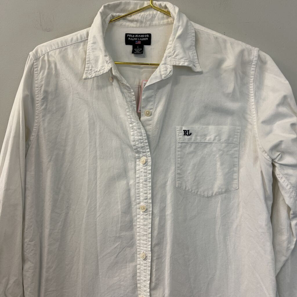 Ralph Lauren White Long Sleeve Button Down Top Large