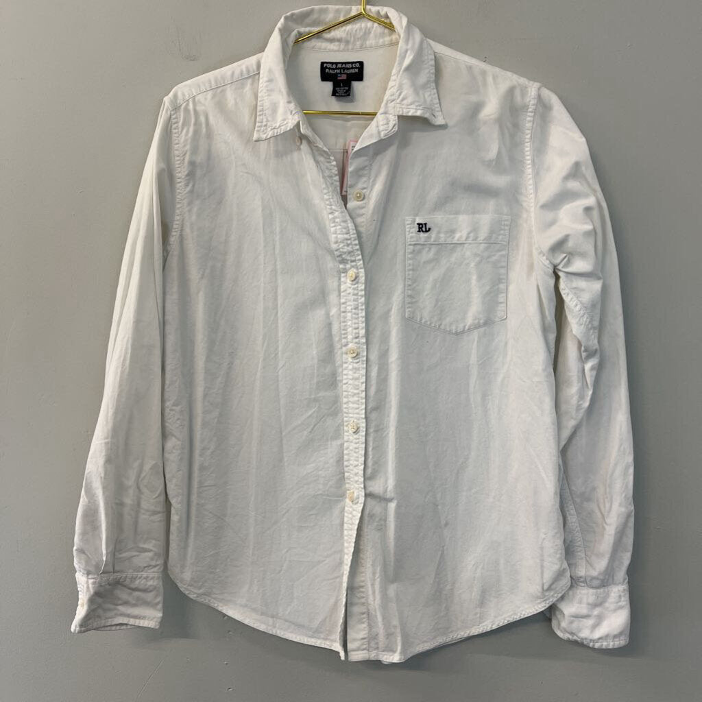 Ralph Lauren White Long Sleeve Button Down Top Large