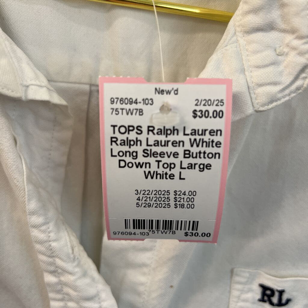 Ralph Lauren White Long Sleeve Button Down Top Large