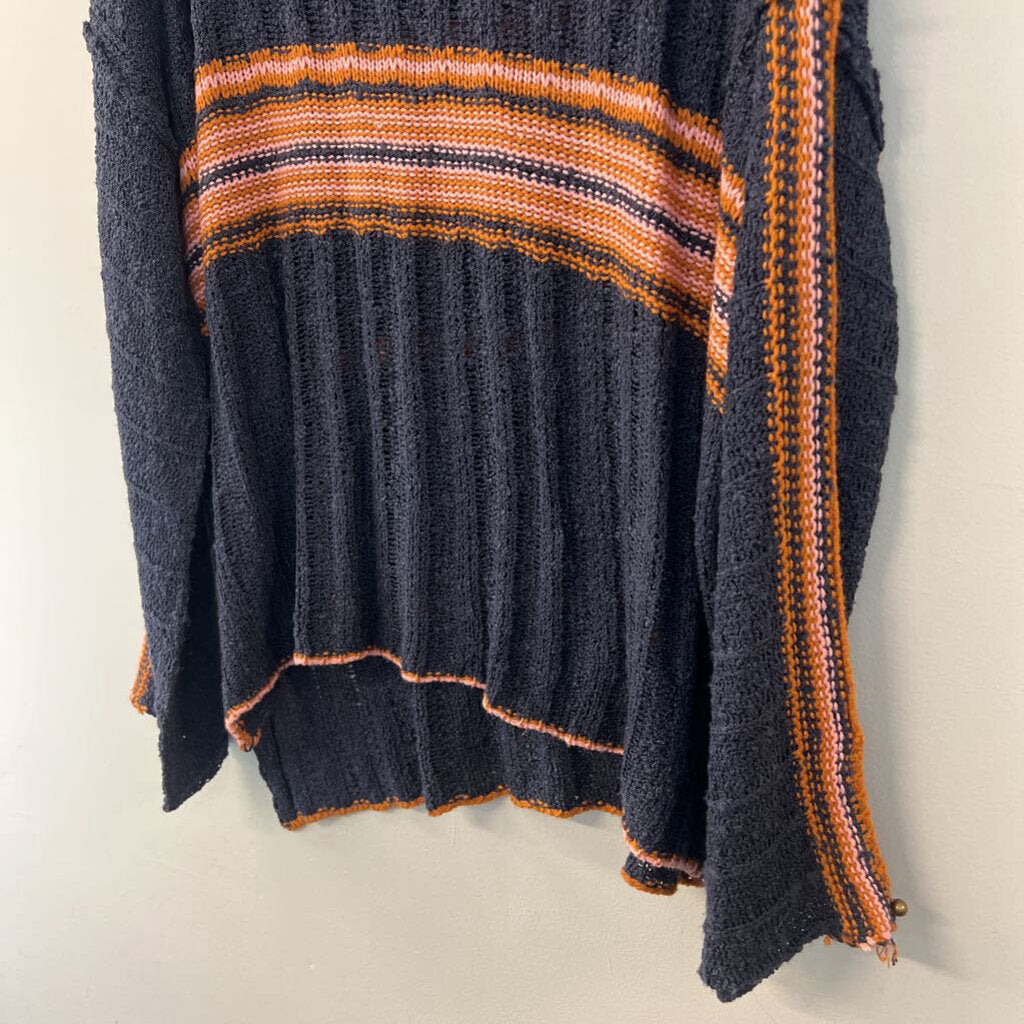 Easel Navy/ Orange Stripe Detail Long Sleeve Knit Sweater Top 1X