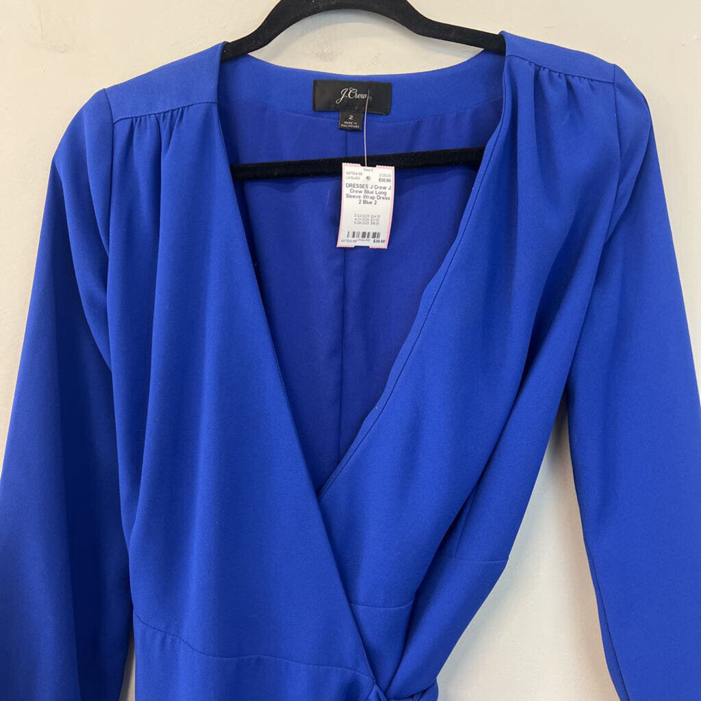 J Crew Blue Long Sleeve Wrap Dress 2