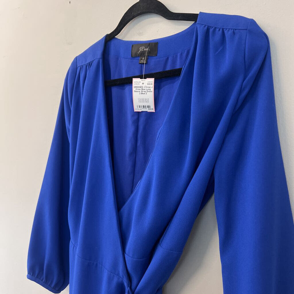 J Crew Blue Long Sleeve Wrap Dress 2