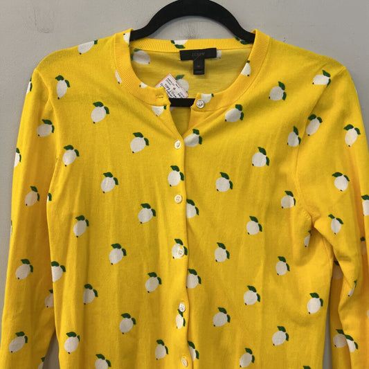 J Crew Yellow/ White Lemon Print Long Sleeve Cardigan Sweater Medium