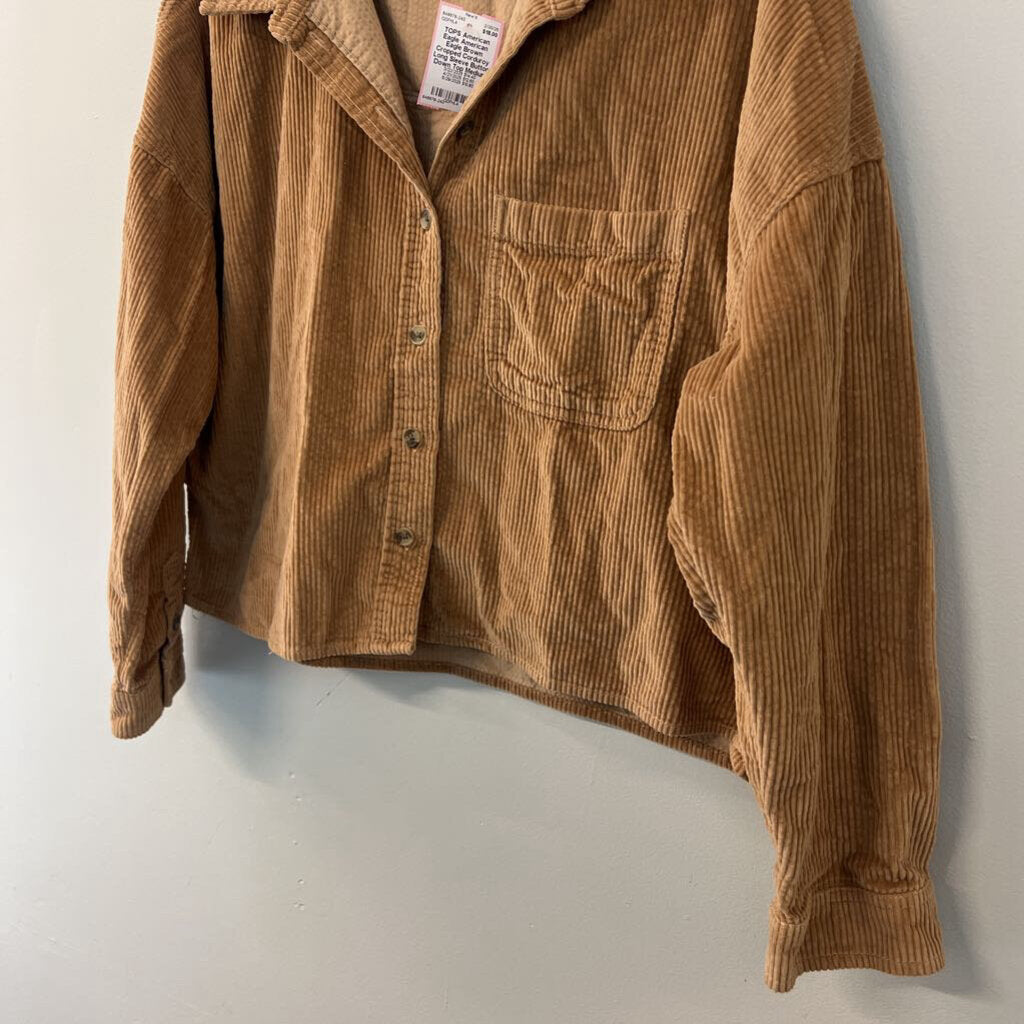 American Eagle Brown Cropped Corduroy Long Sleeve Button Down Top Medium