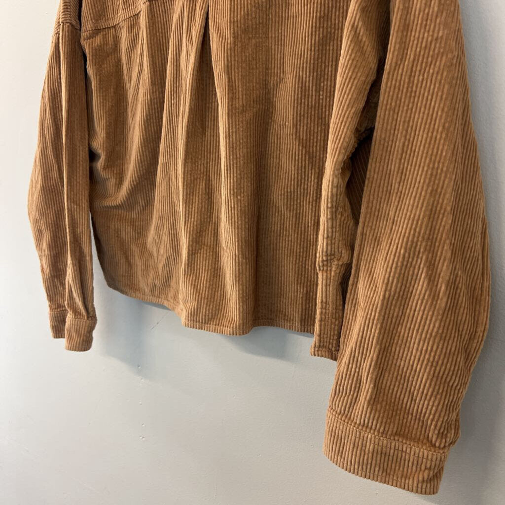 American Eagle Brown Cropped Corduroy Long Sleeve Button Down Top Medium