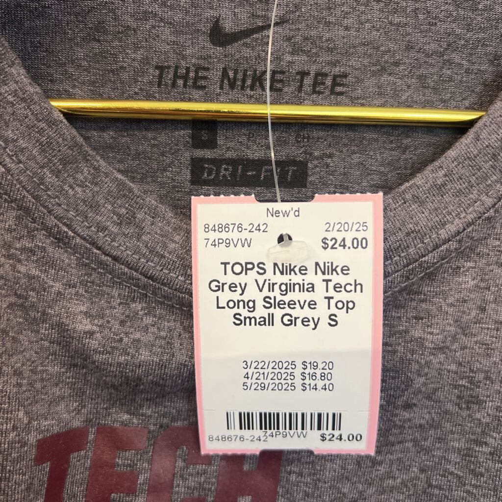 Nike Grey Virginia Tech Long Sleeve Top Small