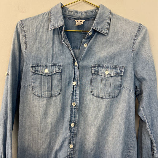 J Crew Blue Chambray Long Sleeve Button Down Top 6P