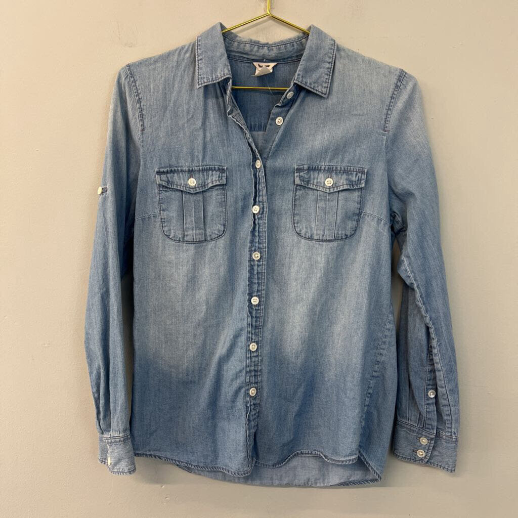 J Crew Blue Chambray Long Sleeve Button Down Top 6P