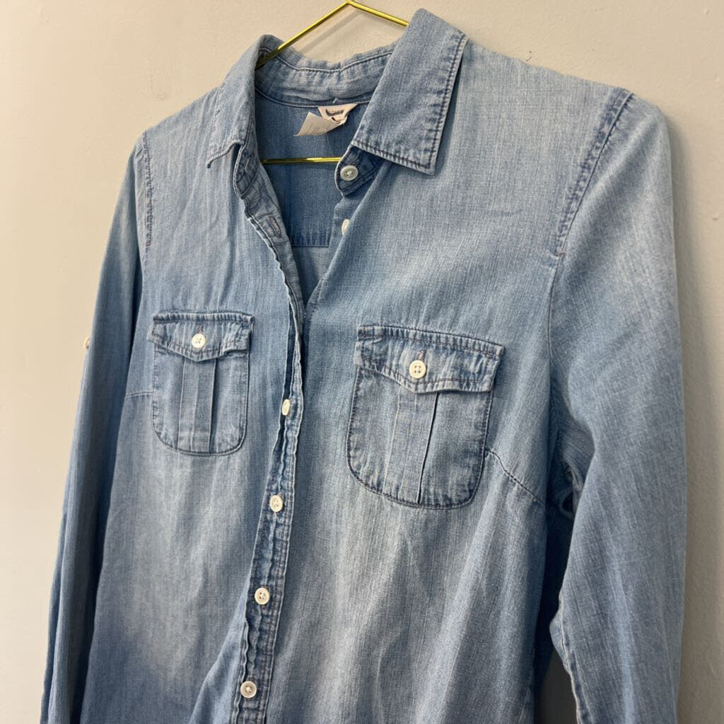 J Crew Blue Chambray Long Sleeve Button Down Top 6P