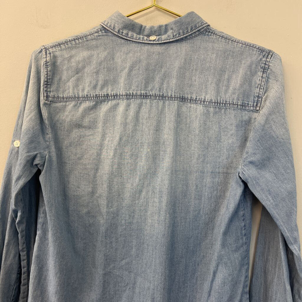 J Crew Blue Chambray Long Sleeve Button Down Top 6P