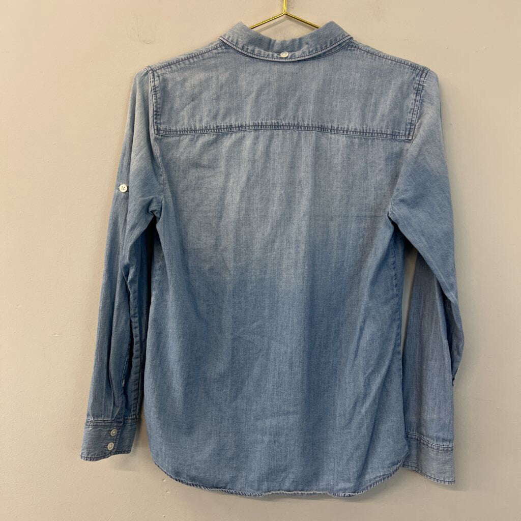 J Crew Blue Chambray Long Sleeve Button Down Top 6P