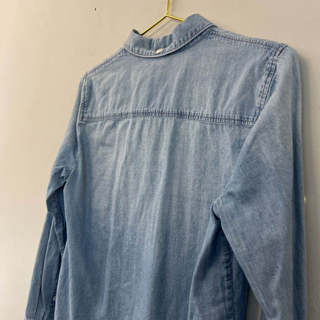 J Crew Blue Chambray Long Sleeve Button Down Top 6P