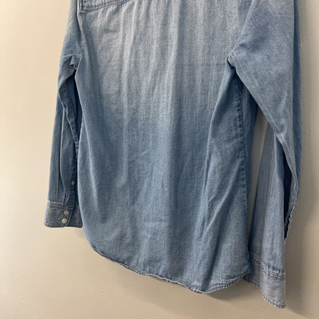 J Crew Blue Chambray Long Sleeve Button Down Top 6P