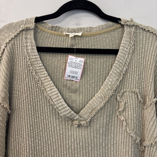 Easel Brown Frayed Heart Detail Long Sleeve Top Small