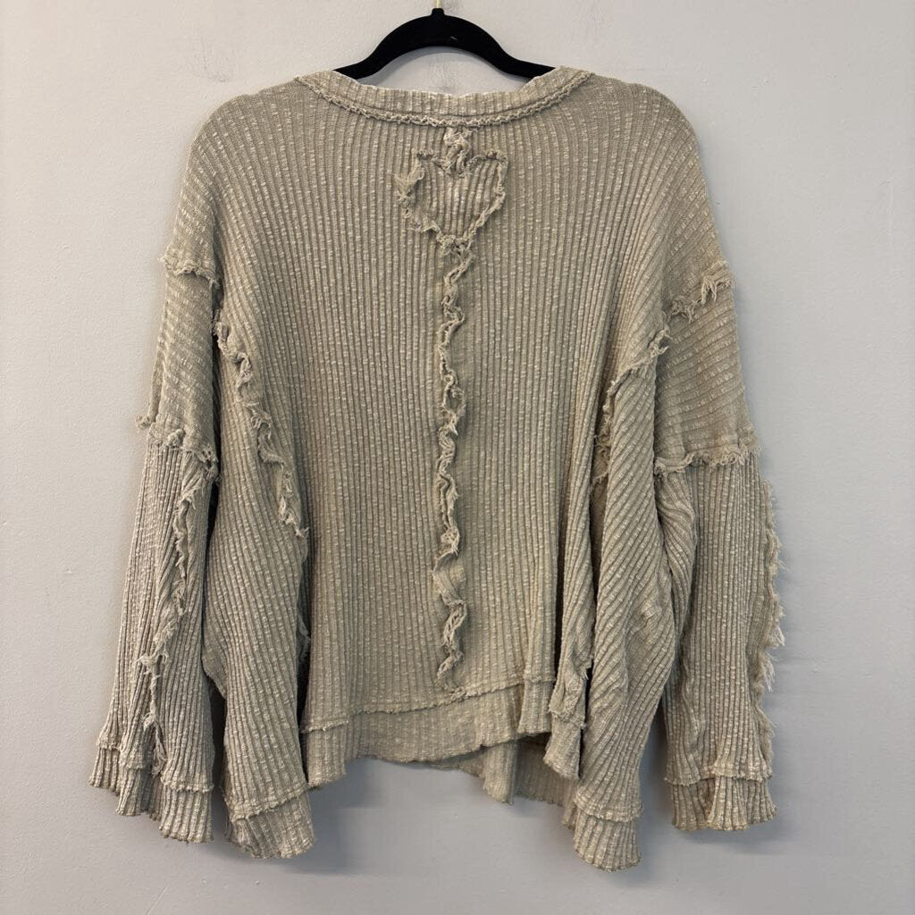 Easel Brown Frayed Heart Detail Long Sleeve Top Small