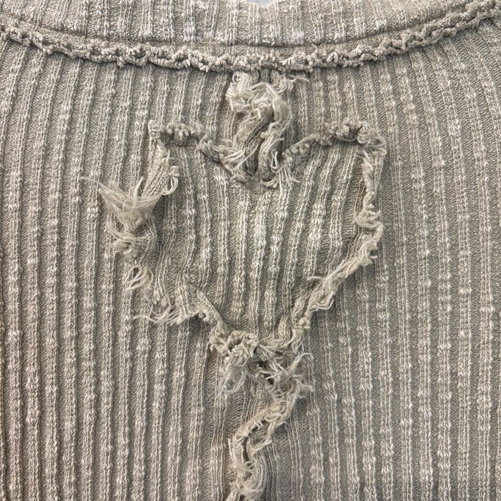 Easel Brown Frayed Heart Detail Long Sleeve Top Small
