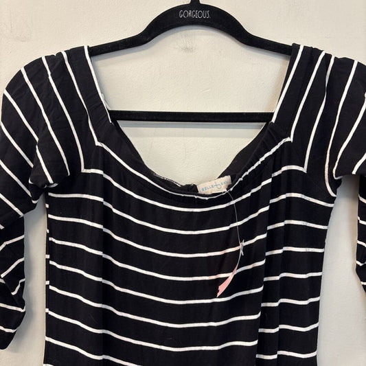 Belle Sky Black/ White Striped Off Shoulder Dress Medium