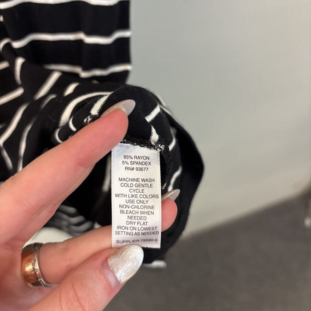 Belle Sky Black/ White Striped Off Shoulder Dress Medium