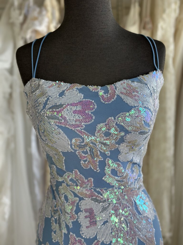 B Darlin Light Blue Irridescent Sequin Long Formal 15/16