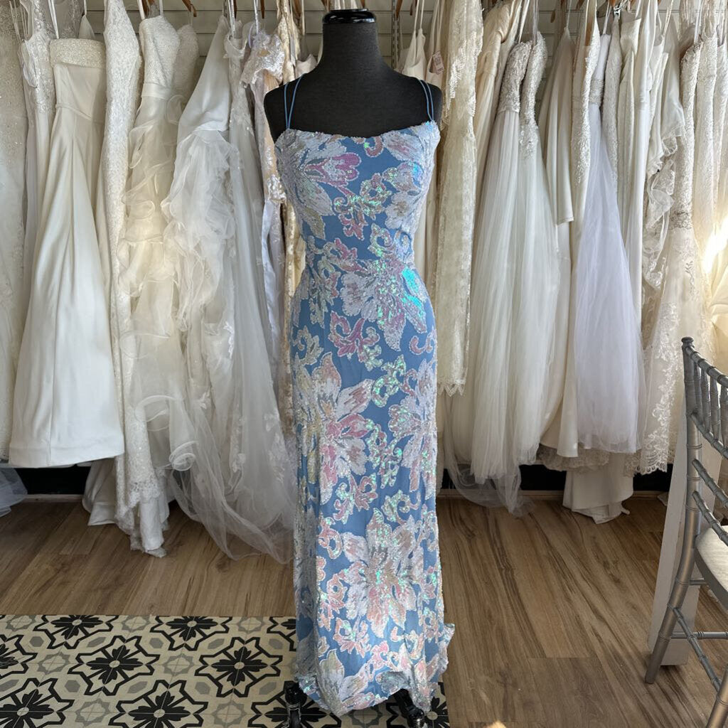 B Darlin Light Blue Irridescent Sequin Long Formal 15/16