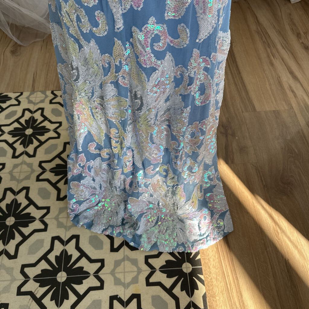 B Darlin Light Blue Irridescent Sequin Long Formal 15/16