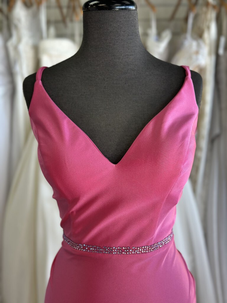 Ellie Wilde Fitted Pink Butterfly Slit Long Formal