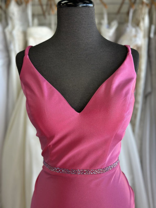 Ellie Wilde Fitted Pink Butterfly Slit Long Formal