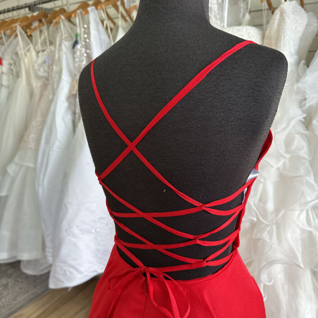 Studio 17 Red Lace-Up Back Chiffon Long Formal 12