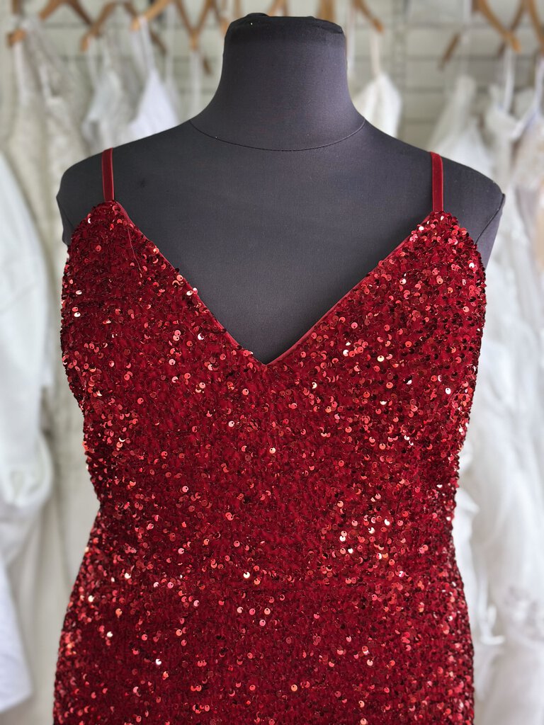 Christina Wu Red Sequin Velvet Long Formal 24