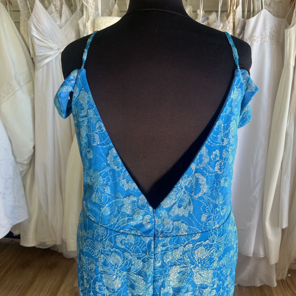 Christina Wu Bright Blue Shimmer Off Shoulder Long Formal 28
