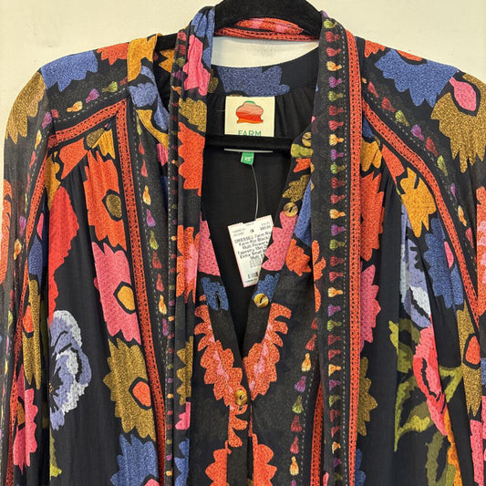 Farm Rio Black/ Multi Flowers Tapestry Mini Dress Extra Small