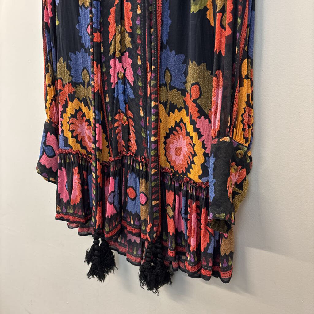 Farm Rio Black/ Multi Flowers Tapestry Mini Dress Extra Small